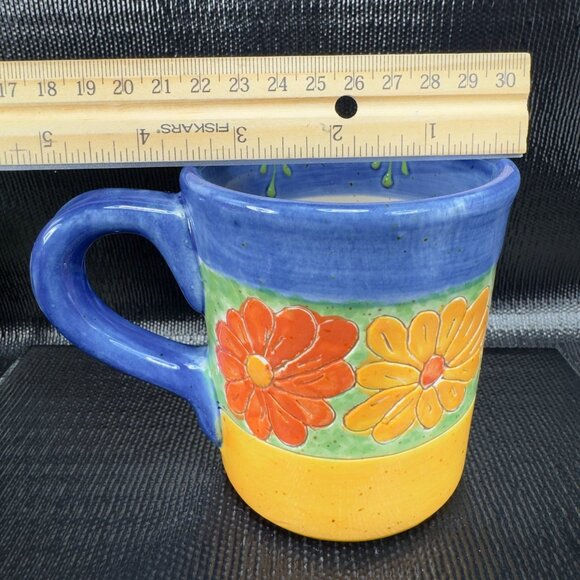 Hand Made RedWare Pottery Coffee Mug Cup With Daisy Flowers Hand Crafted Mug Cup - Picture 4 of 11